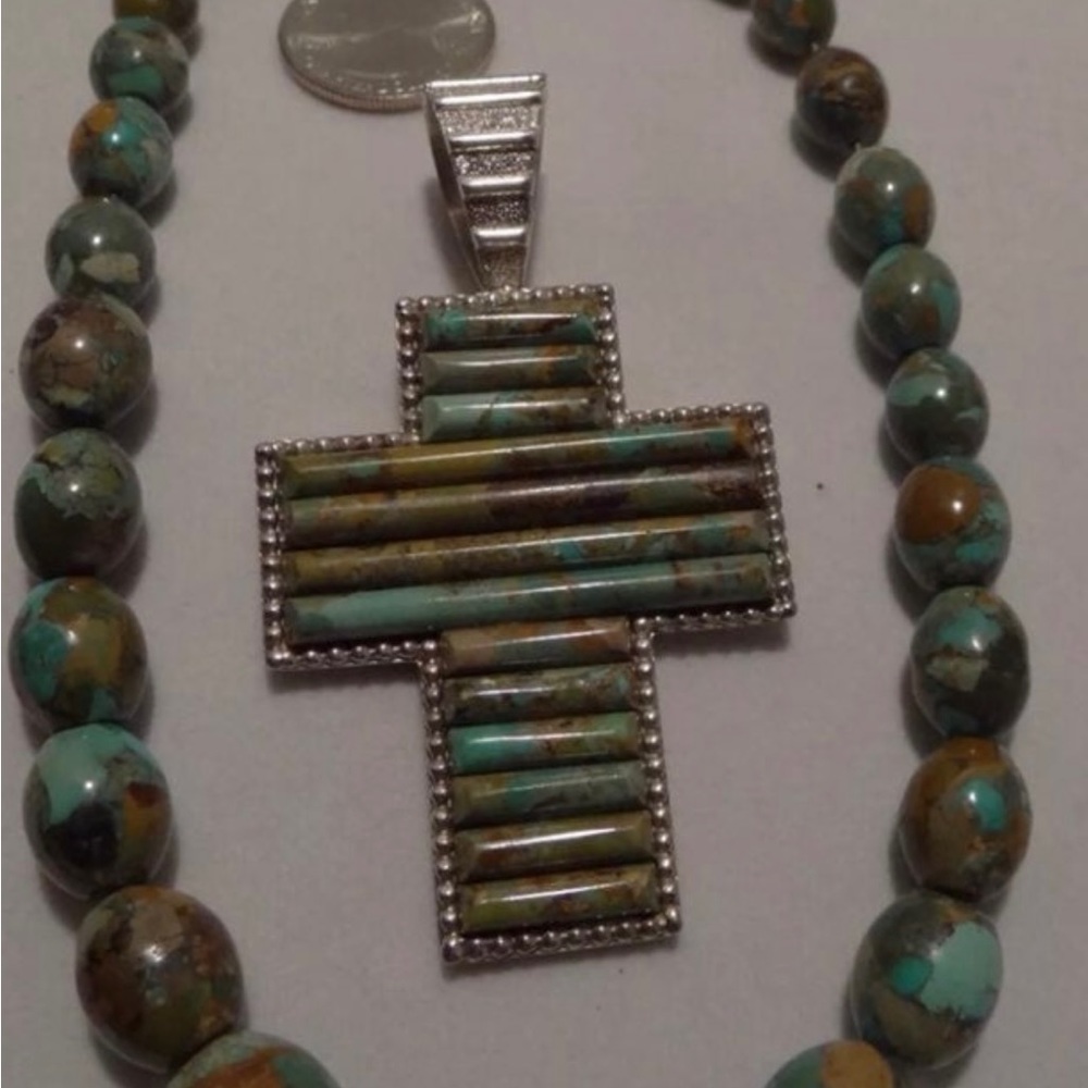 Jay King Mine Finds Turquoise Sterling Necklace and Cross Pendant.
